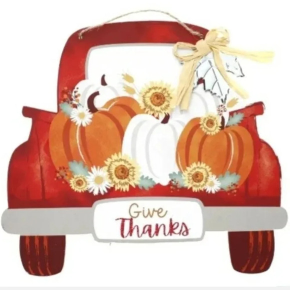 Other - Red Farm Truck Pumpkins Harvest Hanging Wall Door Sign Decor Fall Autumn